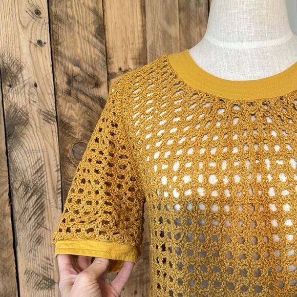 Anthropologie Angel of the North Womens Senoia Boho Sweater Mustard Crochet XS - Picture 3 of 14